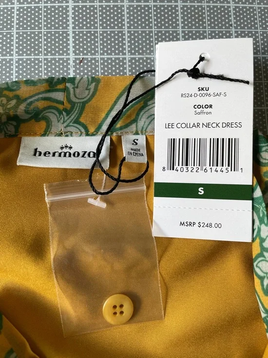 Hermoza Mustard Yellow Floral Long-Sleeve Tie-Neck Tiered Dress - Picture 3 of 3